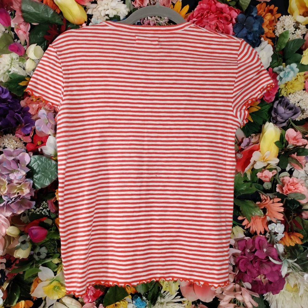SOLD 💋 4/$14 Madewell Red and White Lettuce Hem T-shirt - Picture 3 of 3